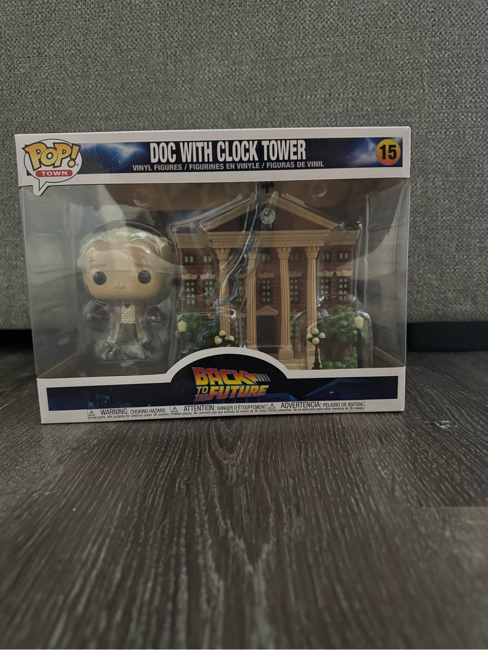 Funko Doc with Clock Tower Figure — Blue, White, Brown